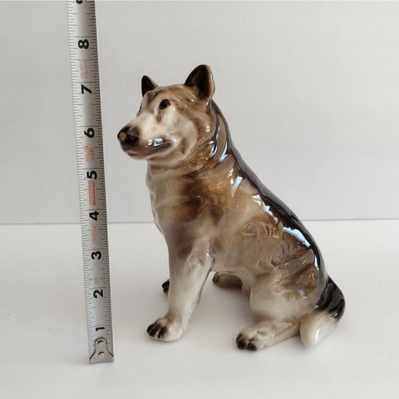 Vtg Glazed Ceramic Alaskan Malamute Husky German Shepard Dog Figurine Stamped - Picture 2 of 9